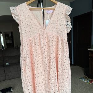 Pink Lily Peach Eyelet Dress with Ruffle Sleeves size Medium